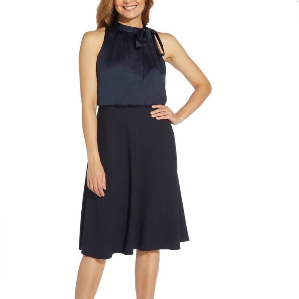 Adrianna Papell Women's Satin Crepe Halter Bias Dress Dark Navy Size 8